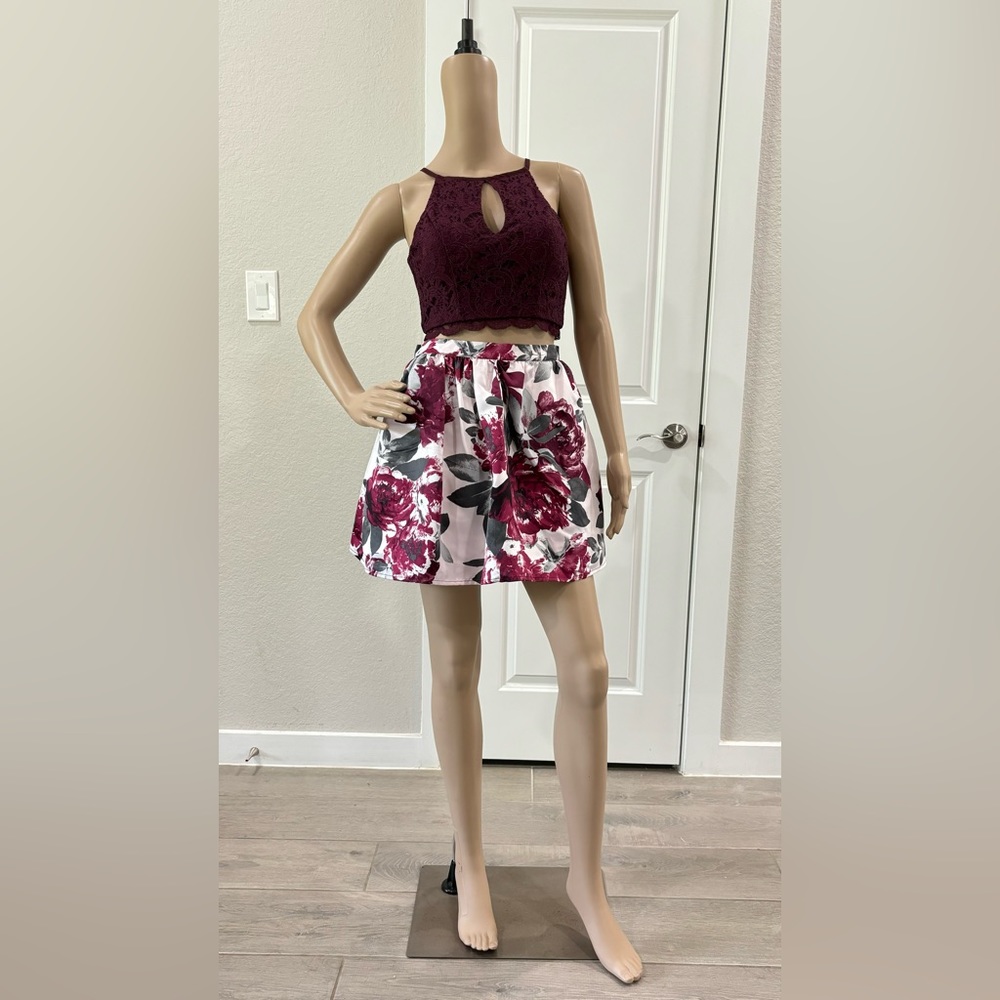 Halter-Neck Two-Piece Floral Print Short Dress